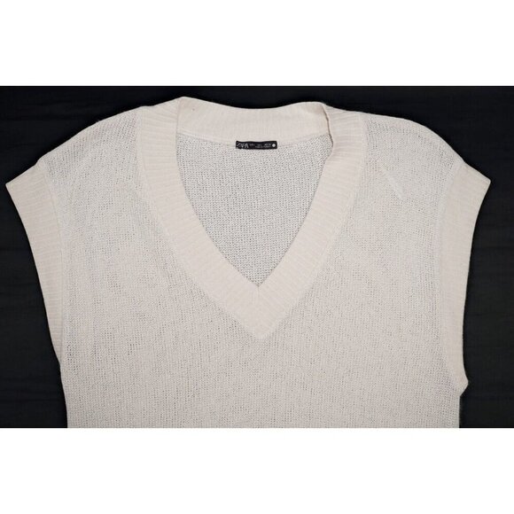 Zara Mesh Openwork V-neck Solid Cotton Knit Vest Used L - Picture 2 of 14